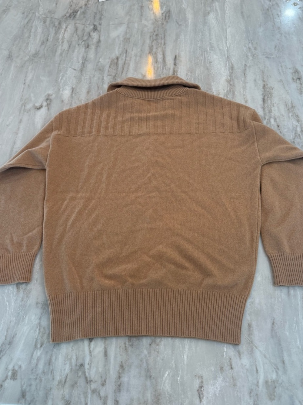 $348 NEW Club Monaco Medium Cashmere Sweater With Yoke Rib Quarter Zip Latte S - Picture 4 of 7